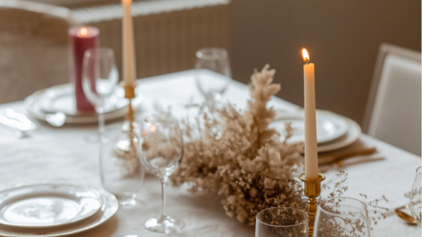 Festlich gedeckter Tisch mit Kerzen für eine Überraschungsparty